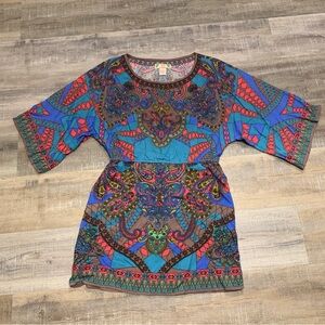 Flying Tomato Kimono Sleeve Geometric Boho Festival Dress Medium